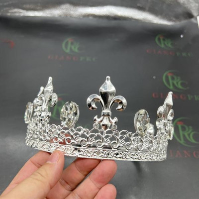 Vương miện nam vướng chóp nhọn đá tròn màu trắng cao 6cm