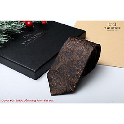 Cà Vạt Nam Bản trung 7cm màu nâu hoa tiết retro Paislay - Cavat Hàn Quốc Dành Cho Chú rể, Công Sở Cao Cấp Full box