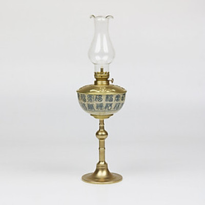 Đèn dầu men rạn Bát Tràng bọc đồng cao 37cm dáng bầu