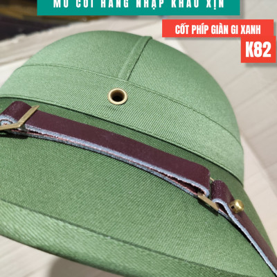 MŨ CỐI ARMY K82 XỊN MŨ CỐI VẢI BỌC GABADIN QUAI DA THẬT LÒNG CỐT PHÍP GIÀN GI XANH