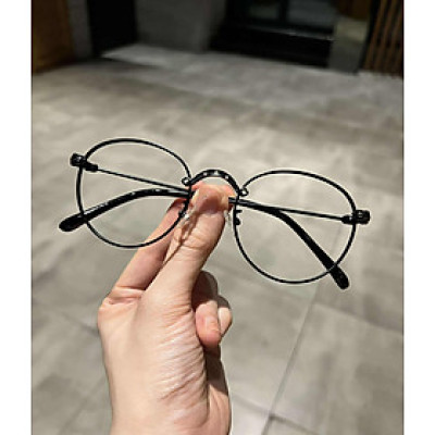Gọng Kính cận, Kính giả cận Mắt tròn kim loại màu đen cao cấp