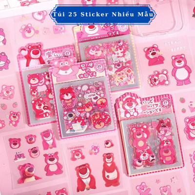Túi 25 Tờ Sticker Sanrio, Gấu Dâu, Cinnamoroll, Thỏ Tai Hồng (Đã Cắt Sẵn) 
