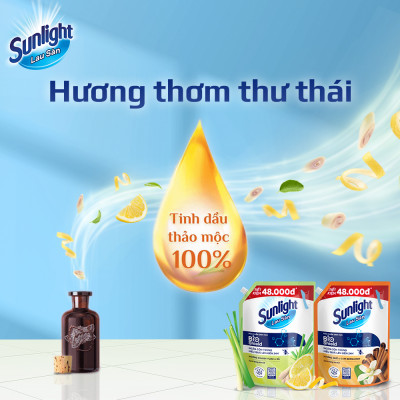 Nước Lau Sàn Sunlight BIOSHIELD Ngăn Côn Trùng Hiệu Quả Hương Chanh Yuzu & Sả Túi 3.4KG