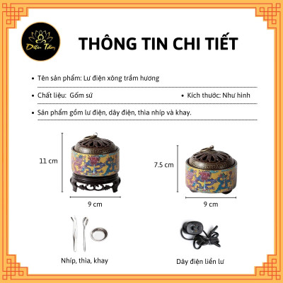 Lư điện xông trầm hương lư xông trầm size to có hẹn giờ có bảo hành dùng để xông trầm, tinh dầu - Diệu Tâm lư điện rồng
