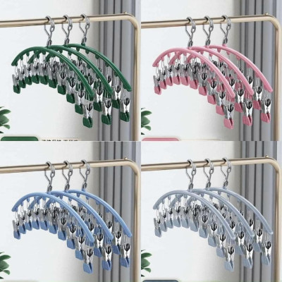 Móc Treo Quần Áo, Combo 3 Móc Phơi Đồ Chống Rơi, Mỗi Móc Có 10 Kẹp, Móc Treo Đồ Lót, Tất Vớ