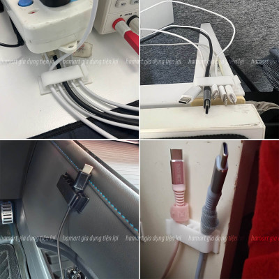 Vỉ 10 Kẹp Dây Cáp Điện Bàn Làm Việc Keo Acrylic Dán Tường Chốt Cố Định Chống Rối Thu Gọn Cáp Sạc