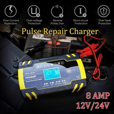 Sạc Ắc Quy Thông Minh Nhật Bản Foxsur  – 12V/24V, Khử Sunfat, Bảo Dưỡng Tự Động, Loại Xịn , đèn led