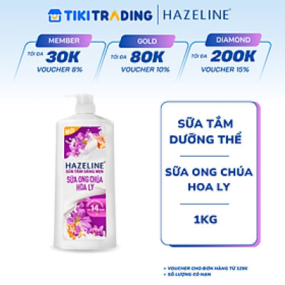 Sữa tắm dưỡng thể thiên nhiên trắng sáng da Hazeline 1KG - Sữa ong chúa hoa ly
