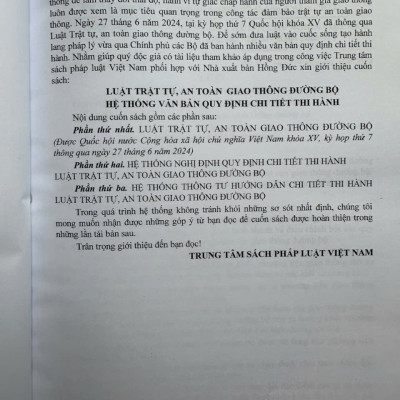 Sách Luật Trật Tự, An Toàn Giao Thông Đường Bộ - Hệ thống Văn Bản Quy Định Chi Tiết Thi Hành - V2555T