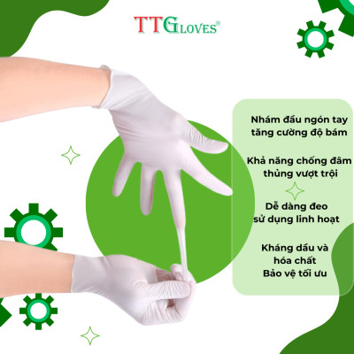 Găng Tay Y Tế Size L Không Bột Nitrile TTGLOVES Màu Trắng (100 Chiếc)