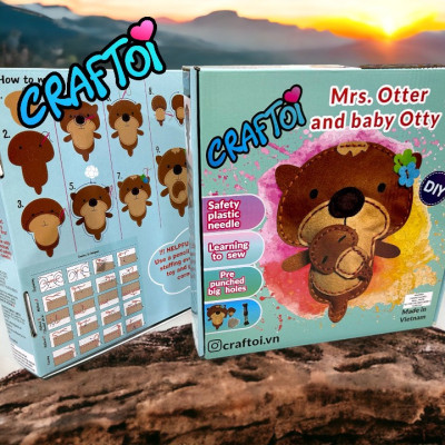 KIM NHỰA Bộ Thủ Công Trẻ Tự Làm Thú Bông 5+ Otter Mrs. Otter & Baby Otty Craftoi Felt Sewing toy prepunched holes plastic needle