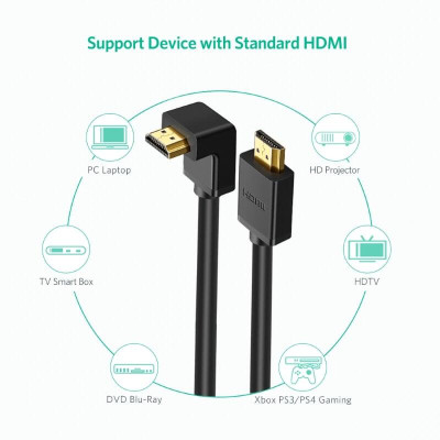 Ugreen UG10120HD103TK 1M màu Đen Cáp tín hiệu HDMI chuẩn 1.4 đầu bẻ góc 90 độ - HÀNG CHÍNH HÃNG