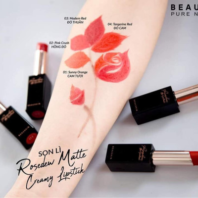 Son lì nhẹ môi Beauskin Rosedew Matte Creamy Hàn Quốc No.01 Cam tươi tặng kèm móc khóa