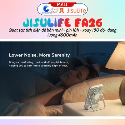 Quạt tích điện mini để bàn Jisulife FA26 - pin 4500mah pin 18 giờ, xoay 180 độ - Hàng chính hãng