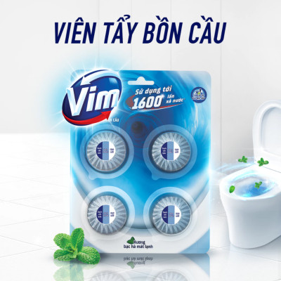 Combo 3 Vỉ Viên Thả Vệ Sinh Bồn Cầu Vim Sạch Khuẩn, Sáng Bóng đến 1600 Lần Xả 180G/Vỉ