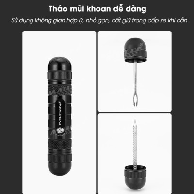 Vá Lụi Mini Xe đạp cho lốp xe không săm bỏ túi CB-9904 chất liệu nhôm nguyên khối, chắc chắn, chiều dài chỉ 9.6cm (tặng kèm thêm 5 sợi vá)  - Mai Lee
