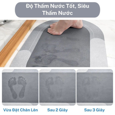 Thảm Lau Chân Silicon Bầu Dục Siêu Thấm Hút - Thảm Chùi Chân Oval Nhà Tắm Có Đế Silicon Chống Trơn Trượt Giao Màu Ngẫu Nhiên