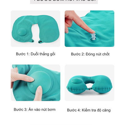 Gối hơi kê cổ bơm tự động, mềm mại, thiết kế hình chữ U giúp giảm đau cổ, có nút cài, phù hợp cho văn phòng và du lịch  Phượt Dã Ngoại Đi Chơi Quà Tặng Nam Nữ