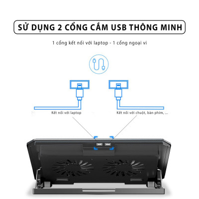 Đế tản nhiệt laptop văn phòng HXSJ H100 làm mát nhanh chơi game mượt mà không gây tiếng ồn quạt kép siêu mạnh - Hàng chính hãng