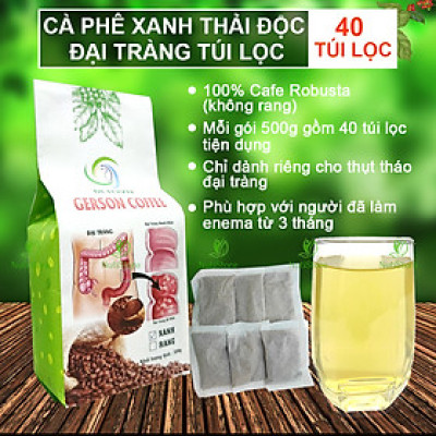 Cà phê xanh thải độc đại tràng (không rang), cà phê Robusta, cà phê enema mỗi gói 500g gồm 40 túi lọc tiện dụng