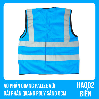 Áo phản quang Palize với dải Phản quang Poly sáng 5cm màu BIỂN - Mã HA002