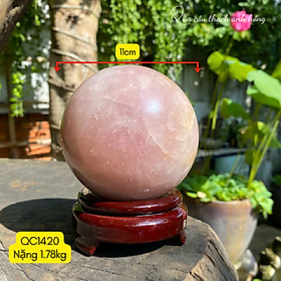 Quả cầu thạch anh hồng hợp mệnh Hỏa, Thổ NHASAN thu hút tài lộc, may mắn tặng viên đá thạch anh thô nhỏ