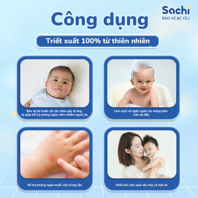 Nước Tắm Thảo Dược SACHI Dịu Mát Da ,Ngừa Rôm Sảy, Hỗ Trợ Ngăn Cảm Cúm, Cảm Lạnh Cho Bé Lọ 250ml / 500ml