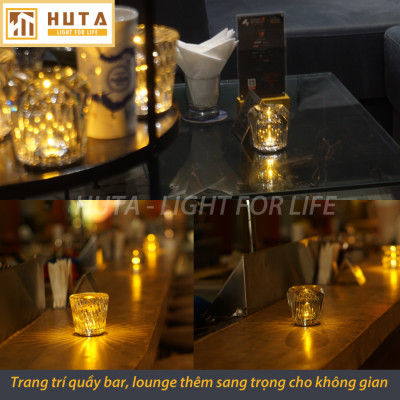Đèn Bàn Led Quầy Bar HUTA PLCOC Cao Cấp Sang Trọng Pin Sạc Tích Điện, Ánh Sáng Vàng Trang Trí Bàn Ăn, Nhà Hàng, Lounge, Sự Kiện