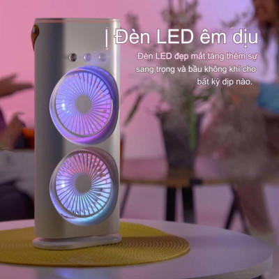 Quạt phun sương tích điện Youpin AQUA BREEZE, 2 lồng quạt, có đèn LED, bình nước lớn có thể thêm đá, xoay tốc năng 90° làm mát rộng, pin dung lượng lớn - Hàng nhập khẩu