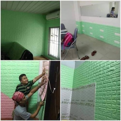 Bộ 10 Tấm Xốp Dán Tường 3D Giả Gạch Xanh Cốm 70cmx77cm