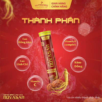Viên sủi hồng sâm linh chi Novasan hỗ trợ bồi bổ cơ thể, tăng sức đề kháng (20 viên) - Nutramed