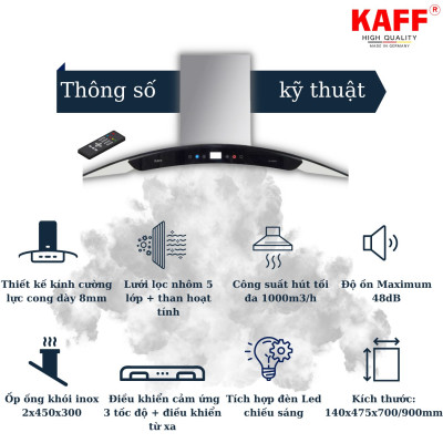 Máy hút mùi kính cong cảm ứng điều khiển từ xa 900mm KAFF KFG-B902 - Hàng Chính Hãng