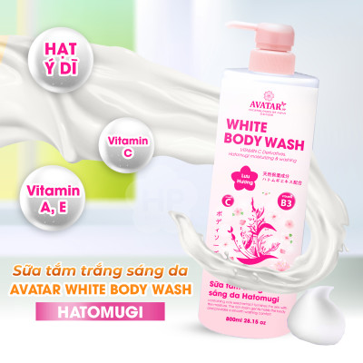 Sữa Tắm Trắng Sáng Da Hatomugi Avatar White Body Wash 800 mL