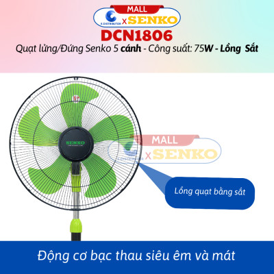 Quạt Đứng Thân Sắt Senko DCN1808 (Lồng Quạt Mạ Crom) - DCN1806 (Lồng Quạt Bằng Sắt) - Công Suất 75w - Hàng Chính Hãng - Bảo Hành 24 Tháng
