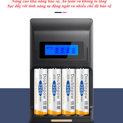Bộ Sạc Màn Hình LCD tốc độ cao K98B Đen Tặng Tèm Hộp 4 PIN SẠC AA 3200mAh
