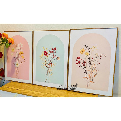 (ẢNH THẬT) Tranh treo tường hoa cỏ mùa xuân hiện đại trang trí decor kèm đinh