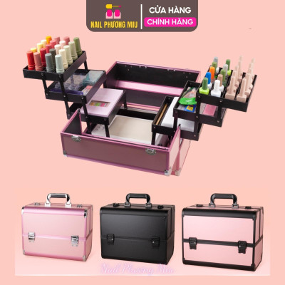 Cốp Nhôm 3 Tầng Đựng Đồ Nail 37x28x22cm, Thiết Kế Bậc Thang, Tầng Nhựa Bên Trong, Bền Bỉ, Đựng Được Máy Hơ T8 Tiện Lợi