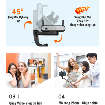 Cây quay video chống rung, chụp hình selfie 4 trong 1, tay cầm 1 trục ổn định Isteady Q có gimbal tracking AI 360, hàng chính hãng