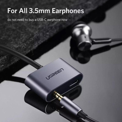Ugreen UG60715CM193TK 7cm bẻ góc 90 độ USB type C ra 3.5mm Bộ chuyển đổi có chipset hỗ trợ cổng nguồn - HÀNG CHÍNH HÃNG