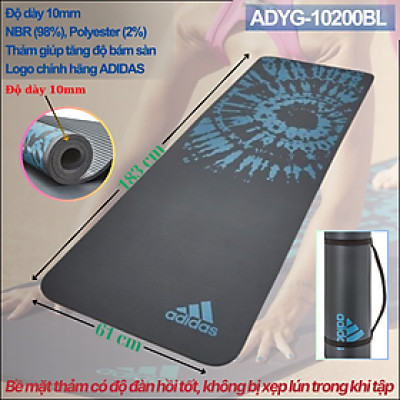 Thảm Tập Fitness, Yoga ADIDAS ADYG-10200BL Tie-Dye Cao su NBR Độ dày 10mm - Hàng Chính Hãng