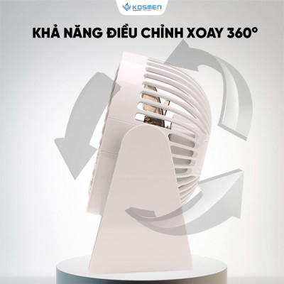 Quạt Mini Để Bàn Kosmen F118 Có Lưới Bảo Vệ , Dung Lượng Pin Khủng, Xoay 360 Độ - Hàng Chính Hãng