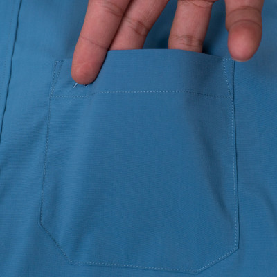 Áo Sơ Mi Nam Công Sở Trung Niên Thương Hiệu Anton Somianton Vải Cotton Màu Xanh Trơn Ngắn Tay Có Túi - SN13