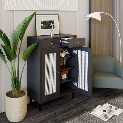 [Happy Home Furniture] ROTAN, Tủ giày 2 ngăn kéo 2 cửa mở - chân sắt, 70cm x 34cm x 100cm ( DxRxC), TCM_131