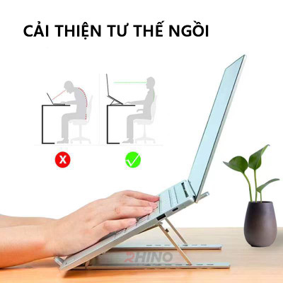 Giá đỡ Laptop, cho macbook, cho ipad tản nhiệt Rhino KLL101, kệ đỡ máy tính nhôm cao cấp, gấp gọn, tặng kèm túi đựng - Hàng chính hãng