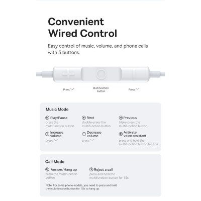 Tai nghe có dây Baseus Encok HZ20 jack 3.5mm- Hàng Chính Hãng