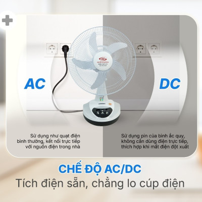 Quạt Sạc Tích Điện để bàn AC&DC 14 inch Honjianda FL314 có đèn LED & sạc USB - Hàng Chính Hãng