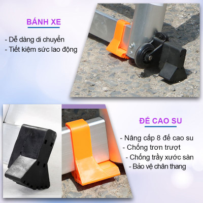 Thang Nhôm Rút Đa Năng Có Bánh Xe - 6.4 Mét