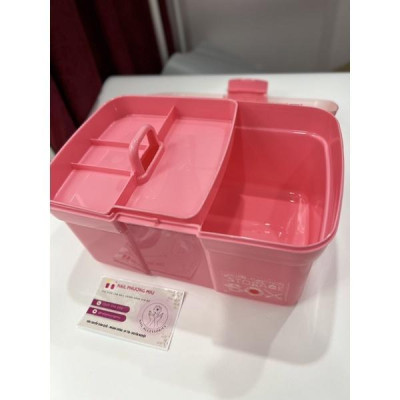Cốp Nhựa Đựng Đồ Nail Màu Hồng 30cm, 2 Ngăn Tháo Rời, Chắc Chắn Dễ Lau Chùi, Phụ Kiện Làm Nail Tiện Lợi Nail Phương Miu