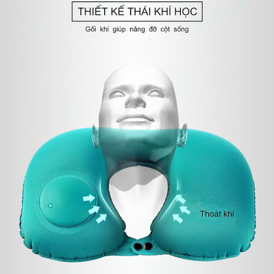 Gối hơi kê cổ bơm tự động, mềm mại, thiết kế hình chữ U giúp giảm đau cổ, có nút cài, phù hợp cho văn phòng và du lịch  Phượt Dã Ngoại Đi Chơi Quà Tặng Nam Nữ