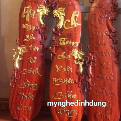 Tranh câu đối hình quả bầu gỗ hương đỏ kt 27×117×4cm 
